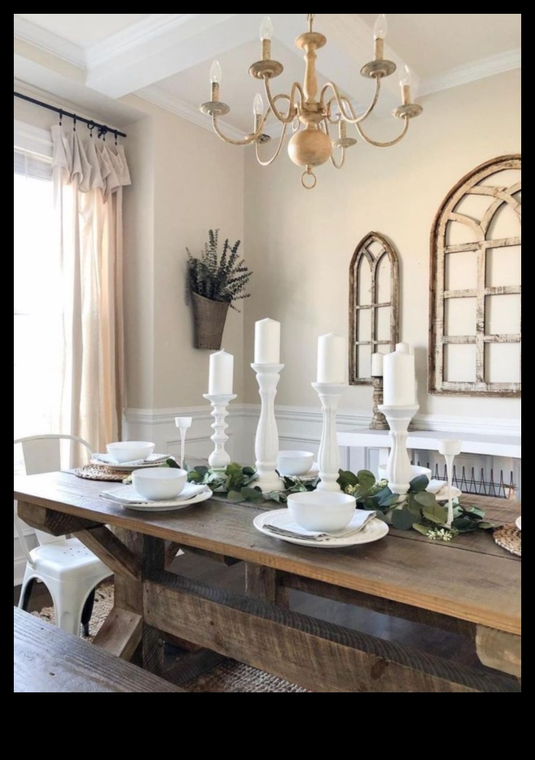 Kā es varu panākt pilsētas lauku mājas izskatu savā ēdamistabā, izmantojot lauku mājas dekoru idejas?