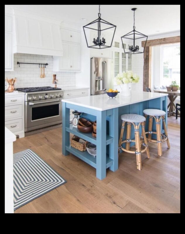 Kā, izmantojot dekoru idejas, izveidot piekrastes iedvesmotu virtuvi ar ziliem akcentiem?